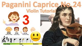 Paganini Caprice No24 sheet music Main melody Easy version and easy violin tutorial [upl. by Enelcaj]