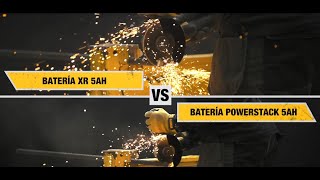 DEWALT® España  ¿La Amoladora DCG405 rinde más con la batería POWERSTACK XR o XR 18V ES [upl. by Enixam]