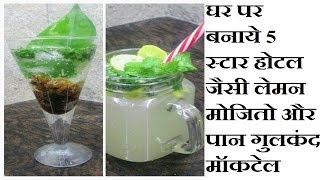 घर पर बनाये 5 स्टार होटल जैसी मॉकटेल  Lemon Mojito and Paan Gulkand Mocktail Recipe [upl. by Jasper]