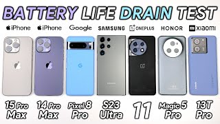 iPhone 15 Pro Max vs 14 Pro Max  Pixel  Samsung  OnePlus  Honor  Xiaomi Battery Life Test [upl. by Alisun]