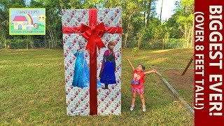 Frozen Biggest Surprise Box Ever at 8ft with Ride On Toy Car Elsa and Anna Toys [upl. by Herzog913]