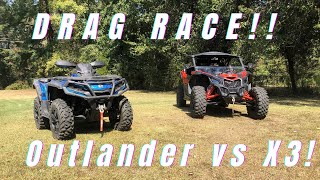 Drag Race Can Am Outlander 1000R vs Can Am X3 DS Turbo 120 [upl. by Enidanreb]