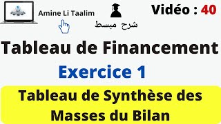 Tableau de Financement Tableau de Synthèse des Masses du Bilan  Exercice 1 [upl. by Shaddock]