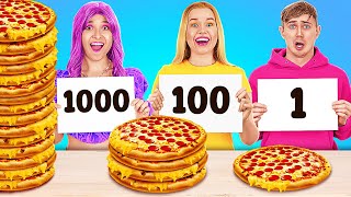 EXTREME 1000 LAYERS OF FOOD CHALLENGE  Big VS Medium VS Small Plate by 123 GO FOOD [upl. by Atener]