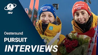 World Cup 2324 Oestersund Women Pursuit Interviews [upl. by Akinajnat]