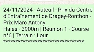 Pronostic Équipe Rabaturf 🆕 Quinté  Réunion 1  Course n°6  🎯 24112024 [upl. by Madid520]