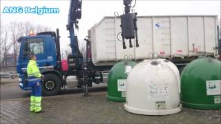 GLASCONTAINER LEEGMAKEN IN BREE Emptying Glass Recycle Bin by Van Gansewinkel in Houthalen Belgium [upl. by Nylyak]