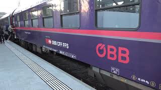 2023  CH  Arrival of ÖBB Nightjet NJ 402 Amsterdam Centraal  Zürich HB in Basel SBB [upl. by Sobel]