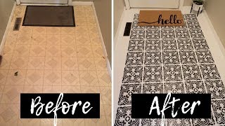 How to Stencil Linoleum Floors  Deep clean  Entry way remodel [upl. by Nois]