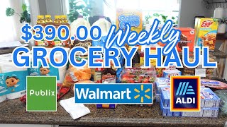 390 GROCERY HAUL  WALMART HAUL  PUBLIX HAUL  ALDI HAUL  FAMILY OF FIVE GROCERY HAUL [upl. by Esdnyl]