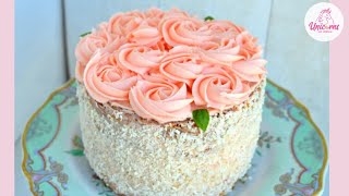 TORTA al cocco ROMANTICA FACILE ed ELEGANTE con ROSE MERAVIGLIOSE FACILISSIME  UnicornsEatCookies [upl. by Elmina820]