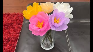 Quick and easy paper flower making trick  no cutting individual petals  Crepe paper double cosmos [upl. by Harlie]