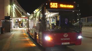 Sweden Stockholm bus 583 night ride from Arlanda Airport to Märsta Station [upl. by Revlys]