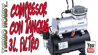 Compresor con tanque 3L y filtro de Fengda Turbohobbycom [upl. by Nolita880]