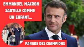 EMMANUEL MACRON SAUTILLE COMME UN ENFANT ET OUBLIE LES FAUTEUILS ROULANTS À LA PARADE DES CHAMPIONS [upl. by Niawd478]