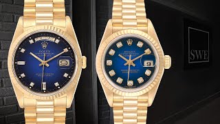 Rolex President DayDate 18238 and Rolex President Datejust 79178 Blue Vignette Diamond Watches [upl. by Naerad]