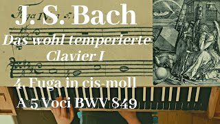 J S Bach on clavichord WTC I Fugue No 4 in c sharp minor WTK I cismoll BWV 849 [upl. by Ilarrold]