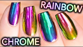 DIY RAINBOW CHROME Nails w NEW multichrome powder NO GEL [upl. by Ttocs]