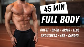 45 Min FULL BODY WORKOUT  No Equipment  No Repeat  Rowan Row [upl. by Novit]