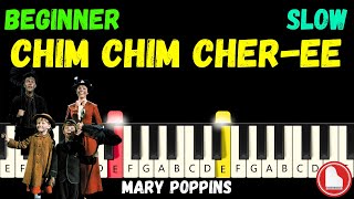 Chim Chim Cheree 🧹 Mary Poppins 🧹 EASY SLOW Beginner Piano Tutorial MIDI  Sheet Music [upl. by Tung]