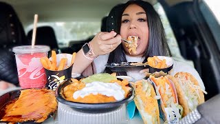 EATING TACO BELL NEW 7 LAYER NACHO FRIES ENCHIRITO CHERRY BLISS FREEZE CHALUPA MUKBANG [upl. by Meyers]