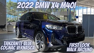 2022 BMW LCI X4 M40i WalkAround  Tanzanite Blue with Cognac Vernasca Leather [upl. by Kruse933]