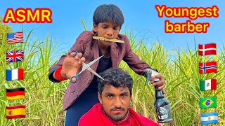 Youngest barber in the world fast and aggressive haircut ASMR [upl. by Ecinereb]