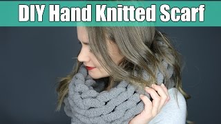 DIY 10 Minute Hand Knitting Infinity Scarf  Easier Than Arm Knitting [upl. by Paris]