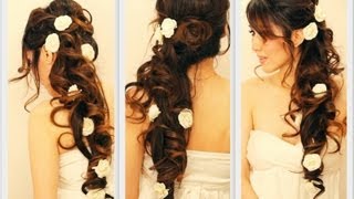 ★ ELEGANT SIDESWEPT CURLS WEDDING PROM HAIRSTYLES TUTORIAL  CURLY BRIDAL UPDO FOR LONG HAIR [upl. by Ardiekal]