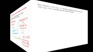 Math 1A1B PreCalculus Converting a Quadratic Function from Standard to Vertex Form [upl. by Naitsirhk382]