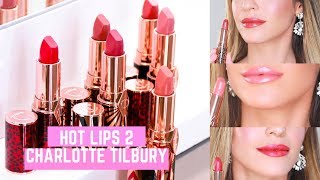 NEW CHARLOTTE TILBURY HOT LIPS 2 UNBOXING  LIP SWATCHES [upl. by Ecinej293]