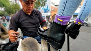 These BOOTS are on FIRE 🔥 Street Shoe Shine By Francisco 🇲🇽 Mexico City ASMR SOUNDS [upl. by Granoff]