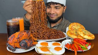 ASMR MUKBANG BLACK BANE NOODLES  GRILLED CHICKEN AND SUNNY SIDE UP EGG EATING SHOW EATING VIDEOS [upl. by Enilekaj]