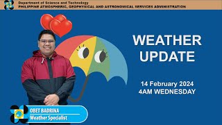 Public Weather Forecast issued at 4AM  February 14 2024  Wednesday [upl. by Harima]