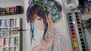 watercolor painting anime fanartcoloring using watercolordrawing anime girlAI art anime [upl. by Nicholson]