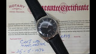 1972 Rotary 17 Jewels mens manual wind watch with textured dial and box and papers [upl. by Elrod714]