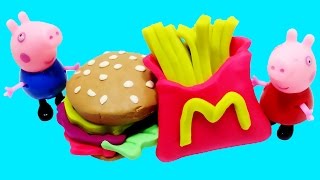 Play Doh Peppa Pig making Food Mcdonalds Burger french Fries [upl. by Haidej]