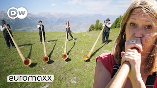 Trying To Play The Traditional Swiss Alphorn  Quirky Customs [upl. by Anitserp]