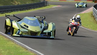 Honda RC213V MotoGP 2020 Marc Márquez vs Lamborghini V12 Vision GT 2020 at Nordschleife  Camtool [upl. by Latvina590]