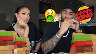 AMERICAN TRIES UK BURGER KING FOR THE FIRST TIME MUKBANG GONE WRONG Andre and Rachel [upl. by Georgeanna]