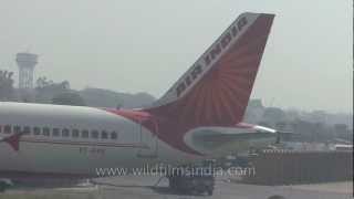 Air India plane on runway at Delhi airport [upl. by Gena783]