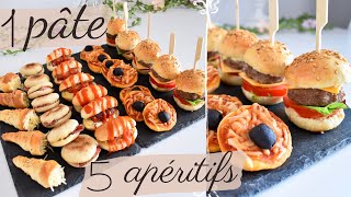 5 APÉRITIFS FACILE et ÉCO avec 1 SEULE PÂTE  💯Recette Plateau salé  buffet dinatoire 🍔🌭 [upl. by Nosoj423]