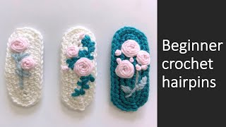 Beginner Crochet Hair ClipsEmbroidery hairpin  Hair accessories tutorial [upl. by Etnoed837]