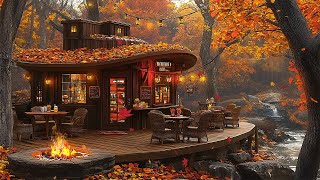 Elegant Jazz Music to Relax 🎧 Coffee Shop Outside in the Forest amp Scenery of Falling Autumn Leaves [upl. by Nhguavoj]