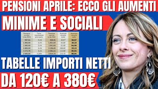 PENSIONI ESEMPI CIFRE NETTE CON AUMENTI DA APRILE MINIME E SOCIALI DA 120€ A 380€ IN PIU [upl. by Tonina]