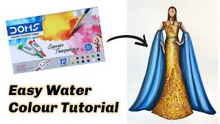 Doms Watercolour Techniques  Step by Step  For Beginners  Fashion Illustration [upl. by Enawtna]