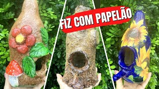 DIY  3 CASINHAS DE PASSARINHO COM PAPELÃO E GARRAFAS PET reciclagem [upl. by Ellehctim]