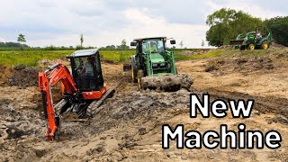 CLOSE CALL NEW Mini Excavator Plus 4 Tractors INSIDE The Pond Kubota U485 [upl. by Neira]