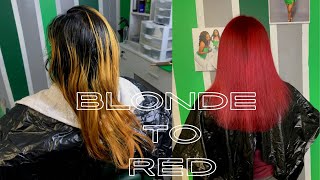 Blonde To Red Hair Color Tutorial ❤️  Silk Press  Double Process Color  The Luxx Experience 💎 [upl. by Drabeck]