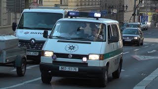 3 Older Police Vans VW T4 responding Code 3 in Czech Capital Prague 726 [upl. by Kcirrad]